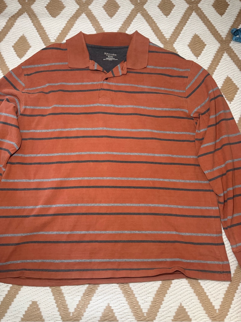 St. John's Bay Men's Rust Orange Striped Long-Sleeve Polo Shirt